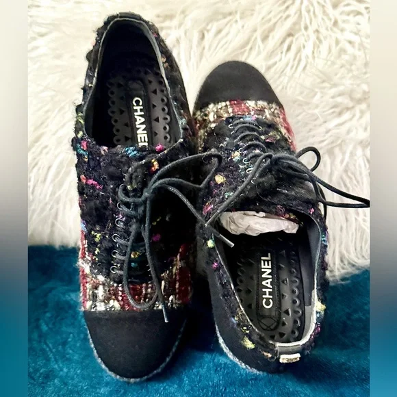 CHANEL 2013 platform plaid tweed loafers / shoes Luxury size EU 38 / US 7.5 - Picture 6 of 17